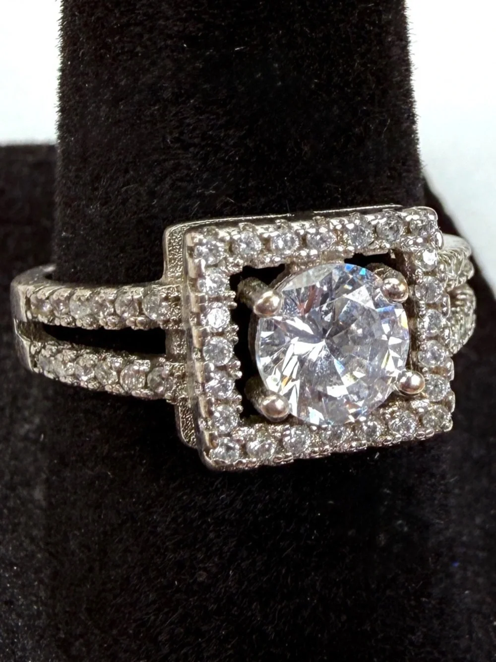 Vintage aged Silvertone antique bling costume ring size 7 1/2